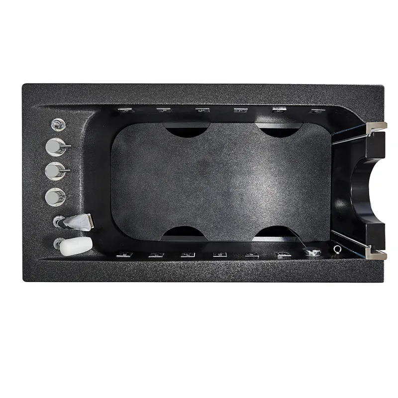 Top view of the tub showing the removable platform, jets and control knobs